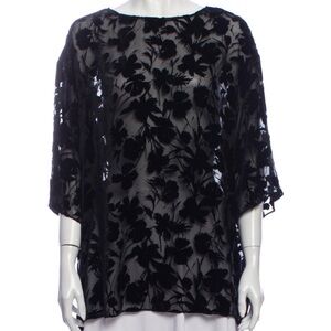 Nili Lotan Black Sheer Floral Blouse
